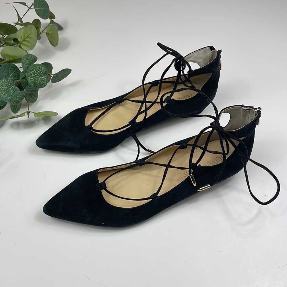 Black Lace-Up Pointed Toe Flats - Women